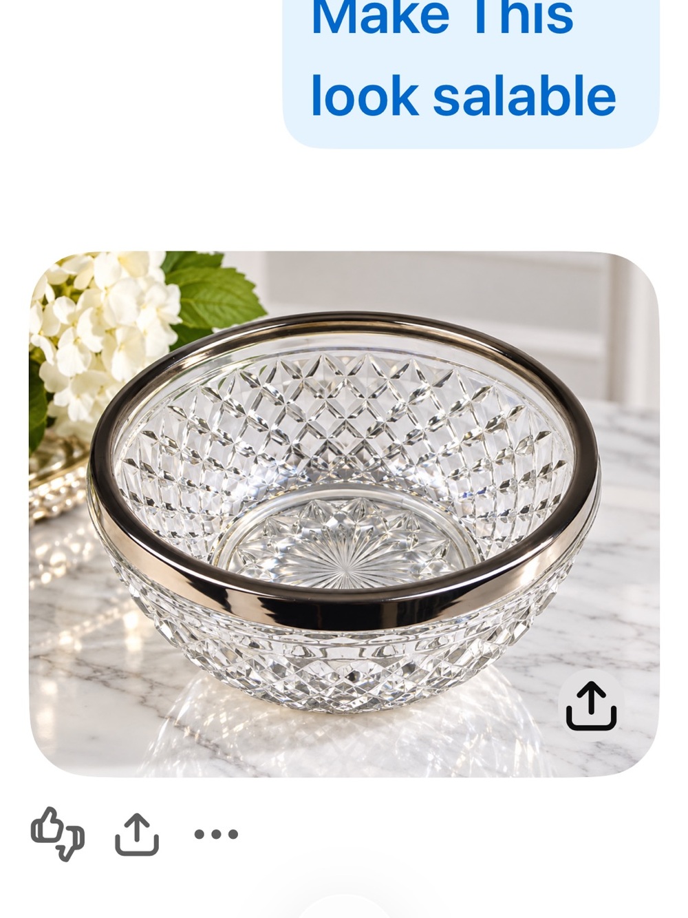 Crystal Serving Bowl with Silver Rim - Elegant Clear Glass Bowl. Made in England